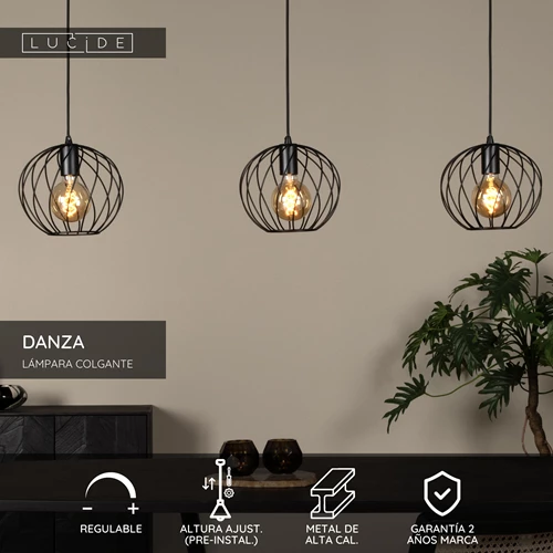 Lucide DANZA - Lámpara colgante - 3xE27 - Negro - USP